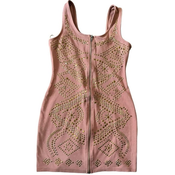 Lush Dresses & Skirts - Pink mini dress with gold studs #glammini #studded #lush #blush #partydress
